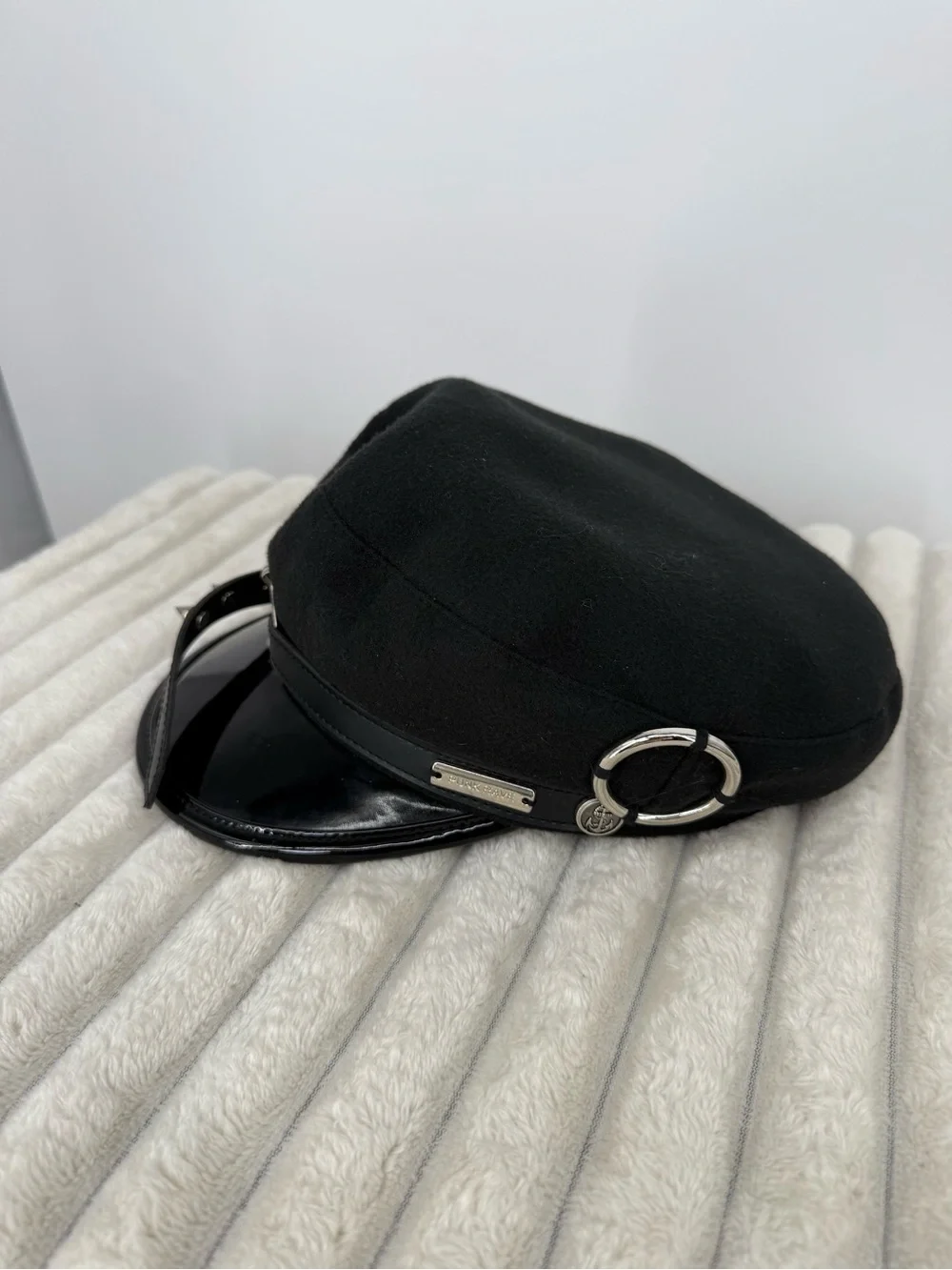 Punk Rave women’s Black Military-Style Wool Cap with Patent Visor